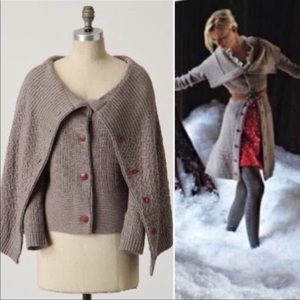 ANTHROPOLOGIE SLEEPING ON SNOW Cape Style Button Down Chunky Knit Cardigan M